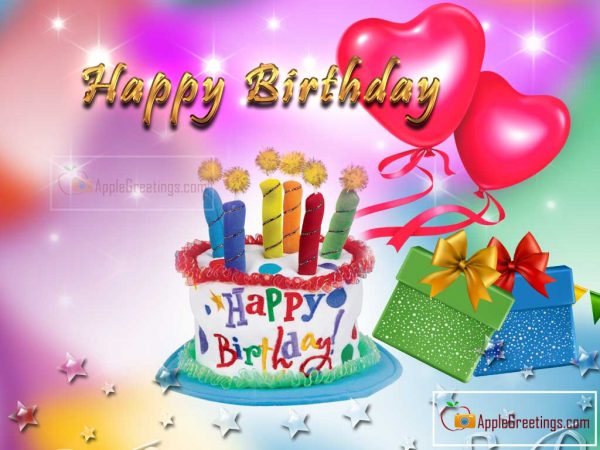 Birthday Wishes Cake Greetings Images With Gifts And Heart Balloons For Free Download (Image No : J-439-1)