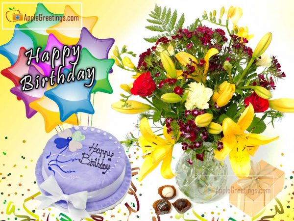 Beautiful Collections Of Happy Birthday Wishes Cake N Flowers Images Greetings (Image No : J-440-1)