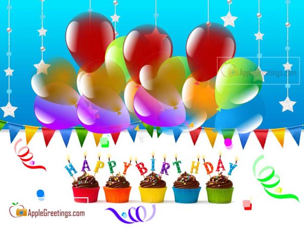 Beautiful And Sweet Colorful Cupcakes For Happy Birthday Greeting Cards (Image No : J-458-1)