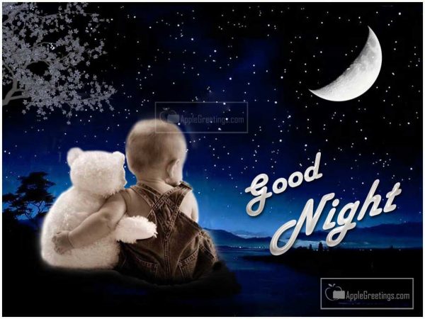 Sweet Good Night Wishes Words Images With Baby And Teddy Bear Photos Pictures
