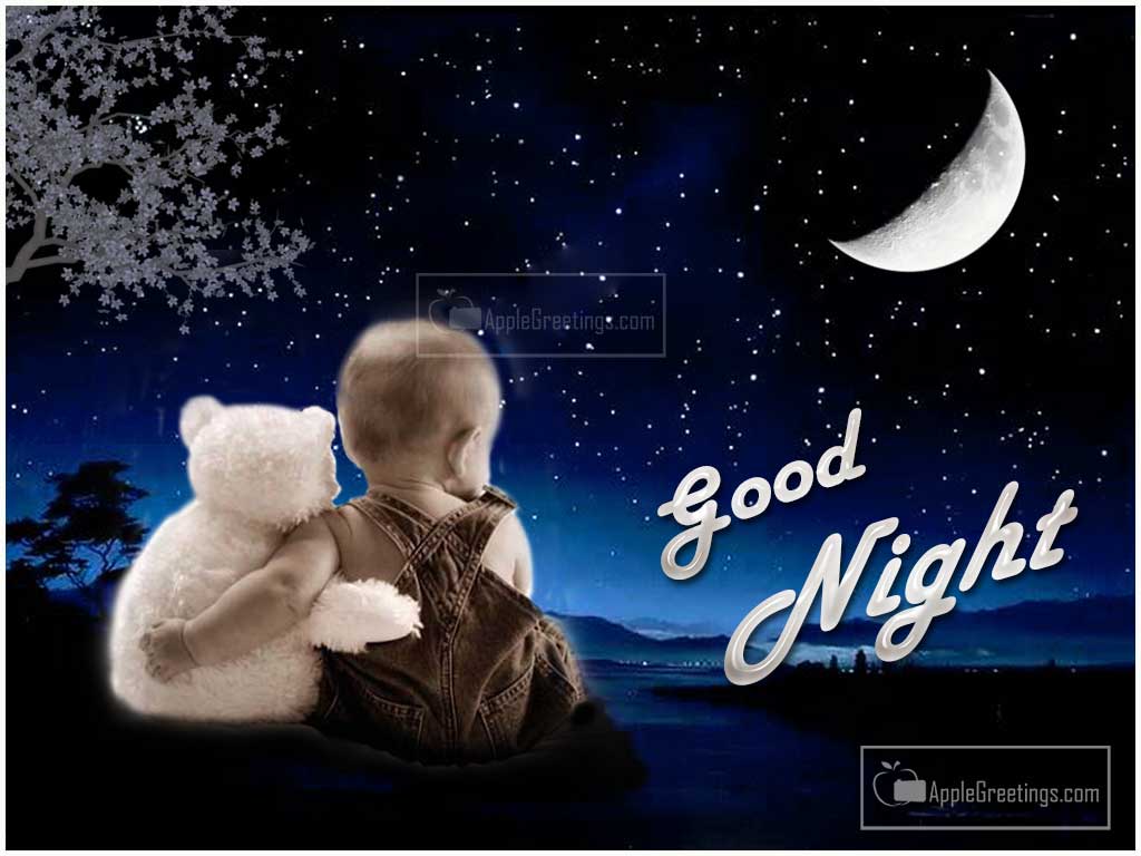 Sweet Good Night Wishes Words Images With Baby And Teddy Bear Photos Pictures