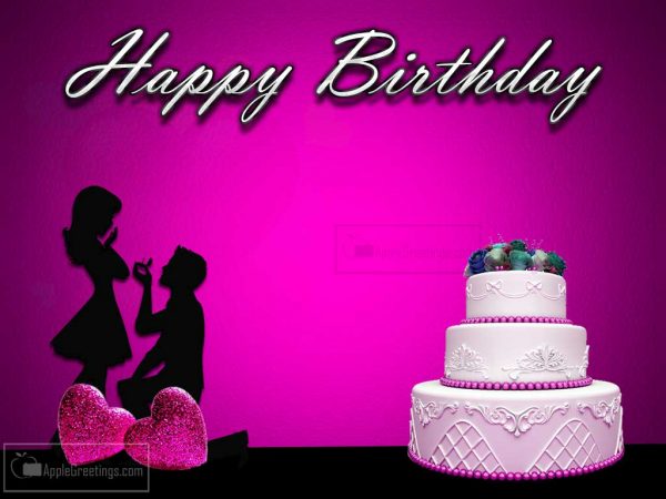 Beautiful Pink Background Love Birthday Wishes With Birthday Cake And Heart Images For Wishes On Your Girlfriend Birthday